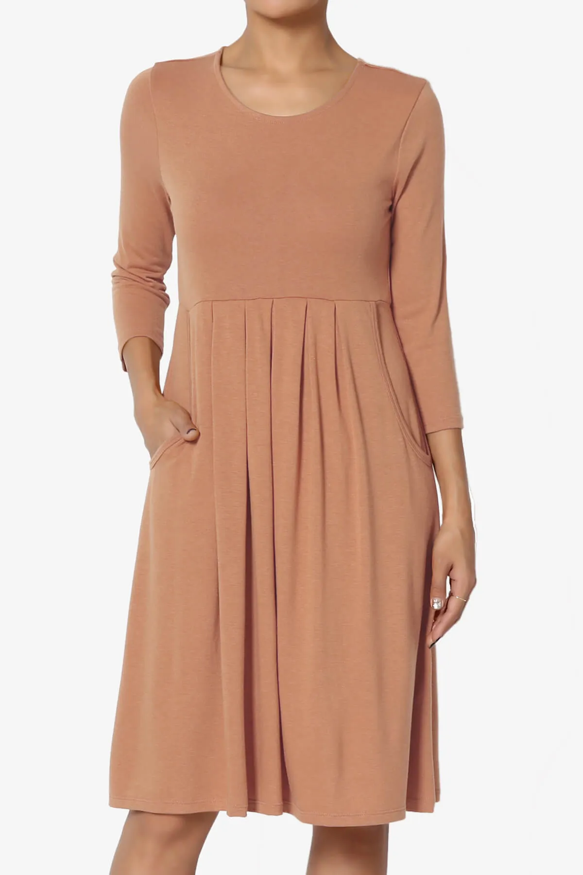 Beetle 3/4 Sleeve Pleated Jersey Dress
