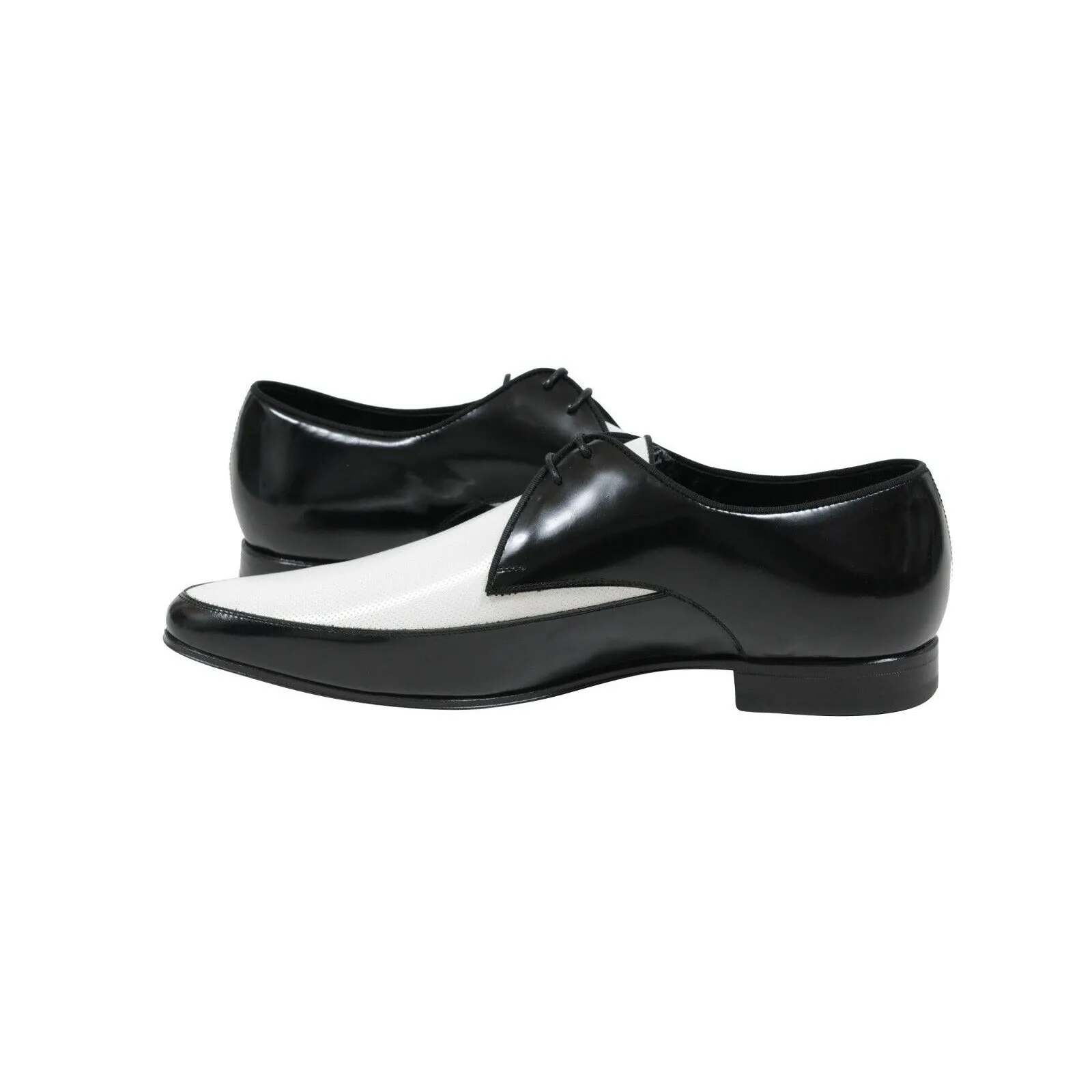 Black White Perforated Leather Speedster Dress Shoes
