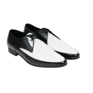 Black White Perforated Leather Speedster Dress Shoes