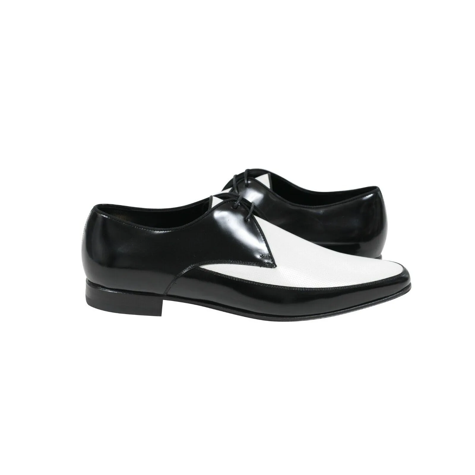 Black White Perforated Leather Speedster Dress Shoes
