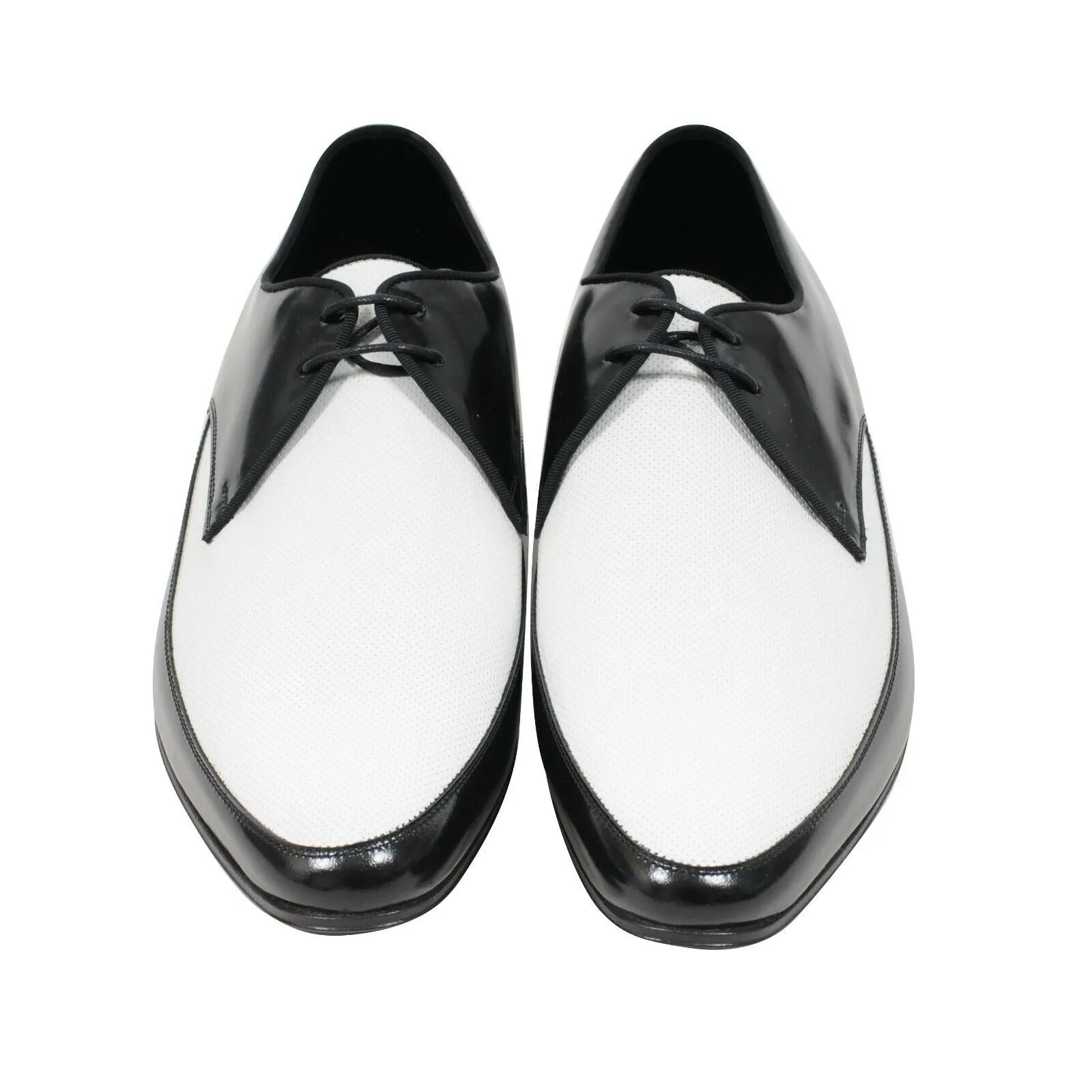 Black White Perforated Leather Speedster Dress Shoes