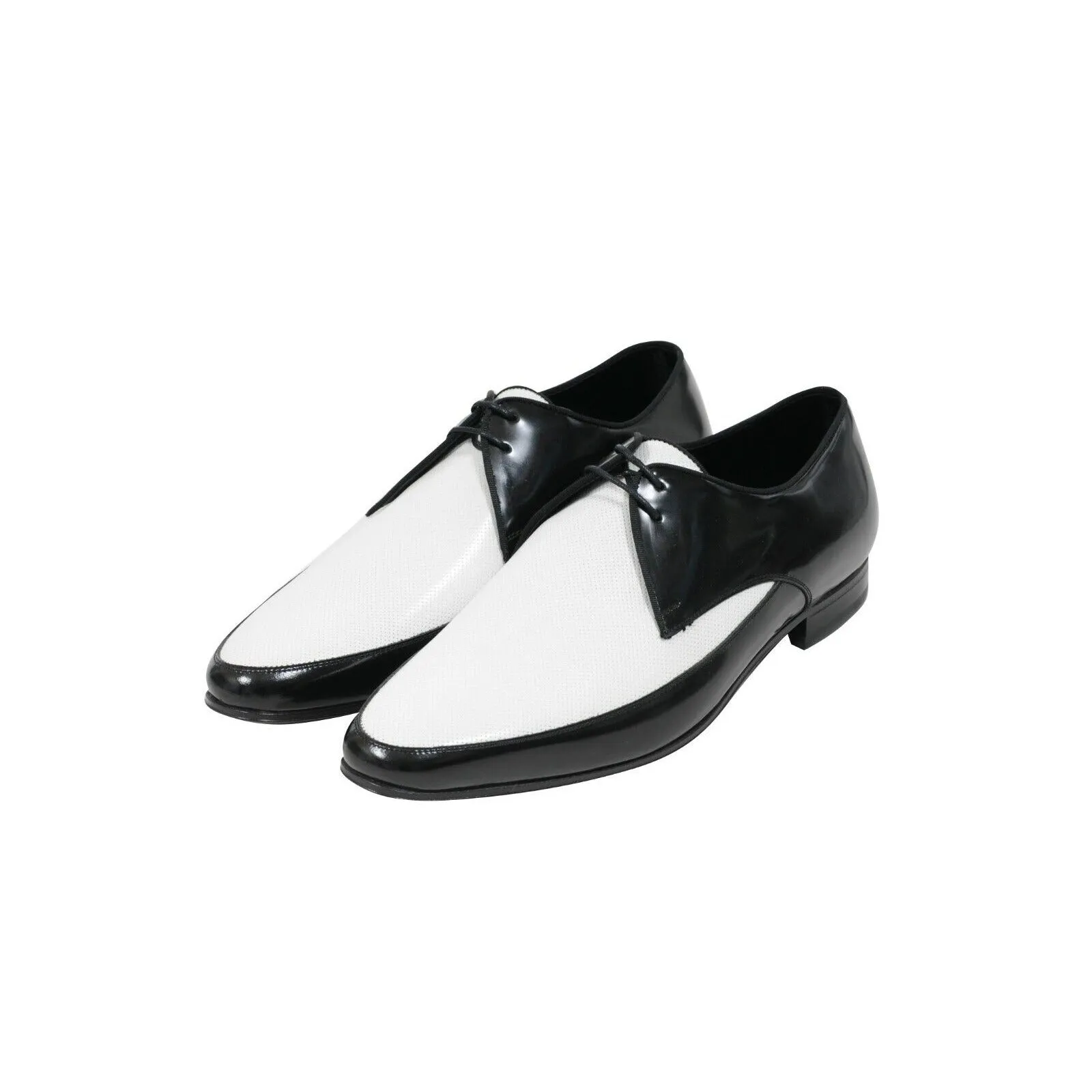 Black White Perforated Leather Speedster Dress Shoes