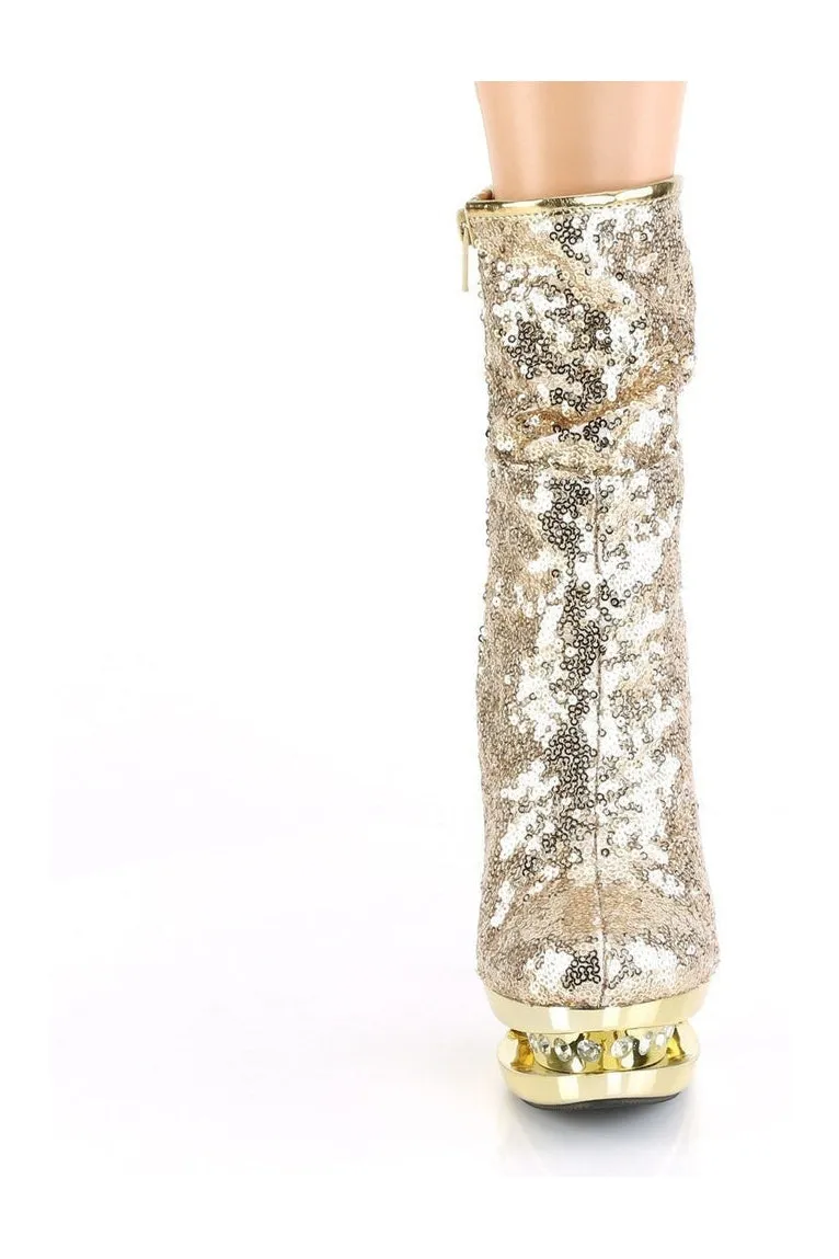 BLONDIE-R-1009 Exotic Boot | Gold Sequins
