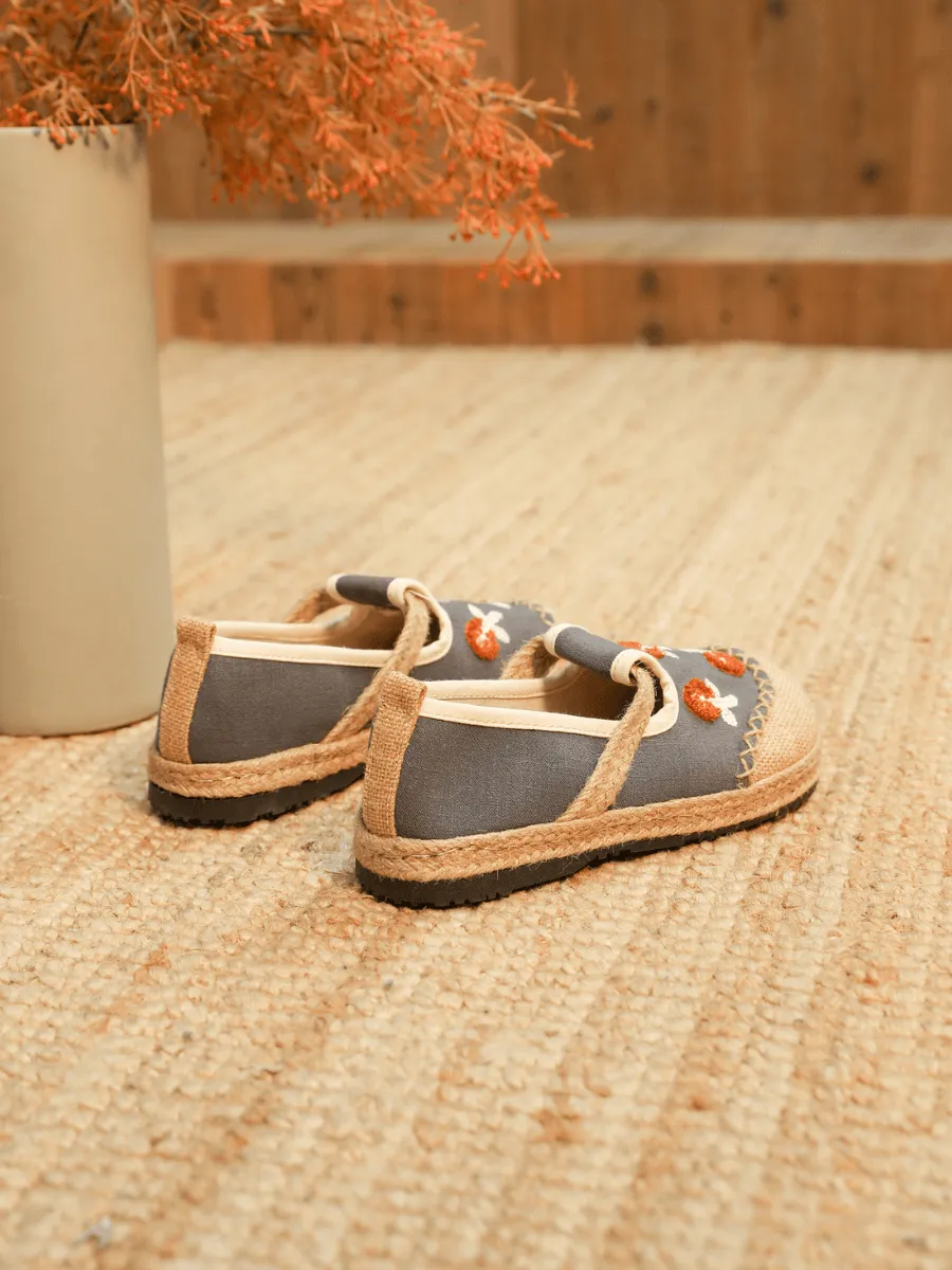 Blossom Embroidered Linen Espadrille Loafer - Grey