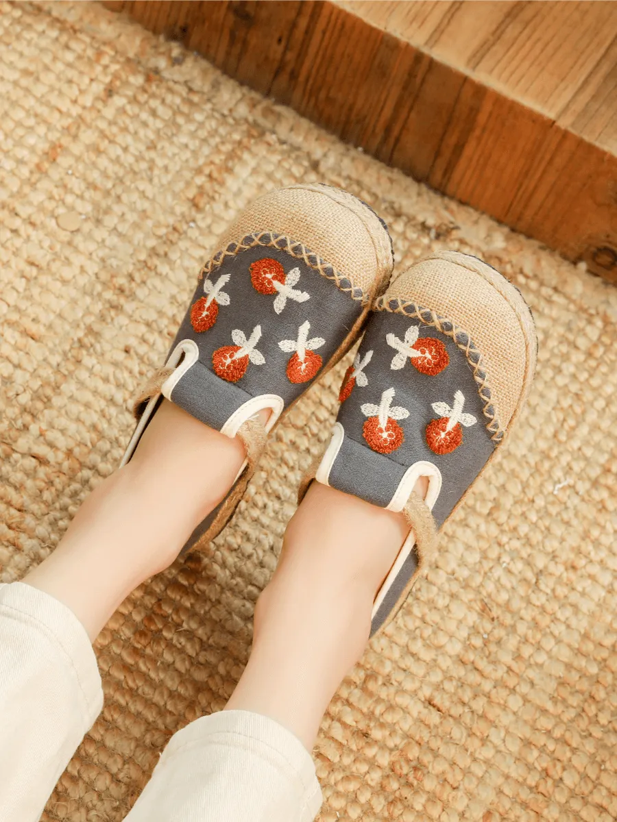 Blossom Embroidered Linen Espadrille Loafer - Grey