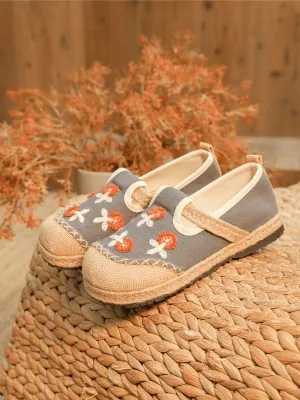Blossom Embroidered Linen Espadrille Loafer - Grey