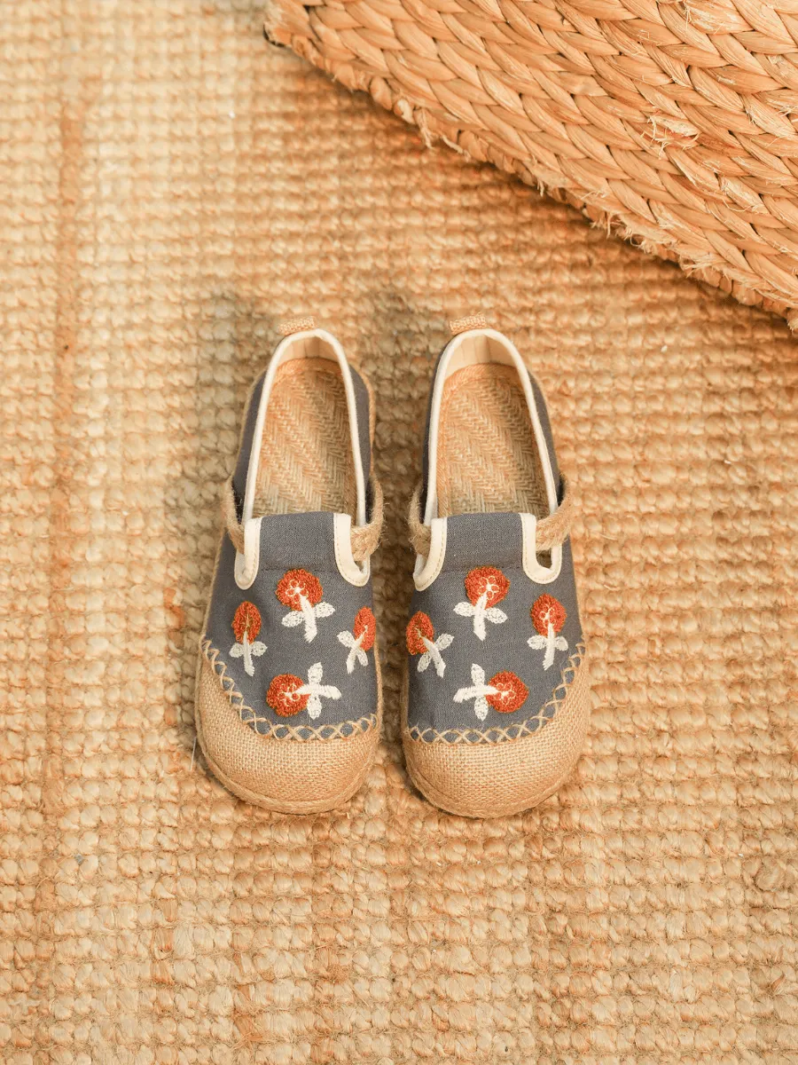 Blossom Embroidered Linen Espadrille Loafer - Grey