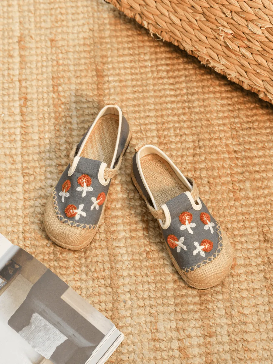 Blossom Embroidered Linen Espadrille Loafer - Grey