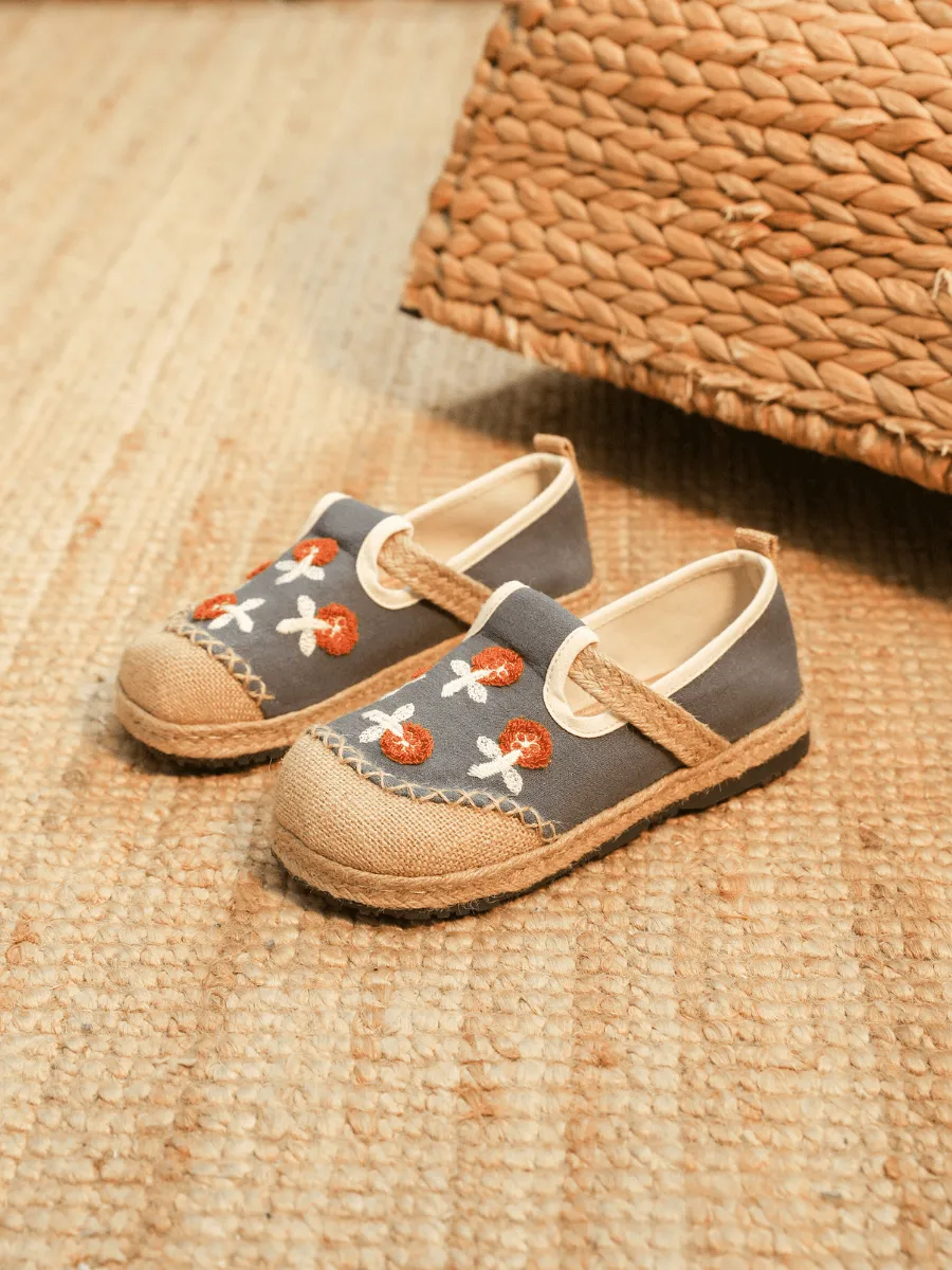 Blossom Embroidered Linen Espadrille Loafer - Grey