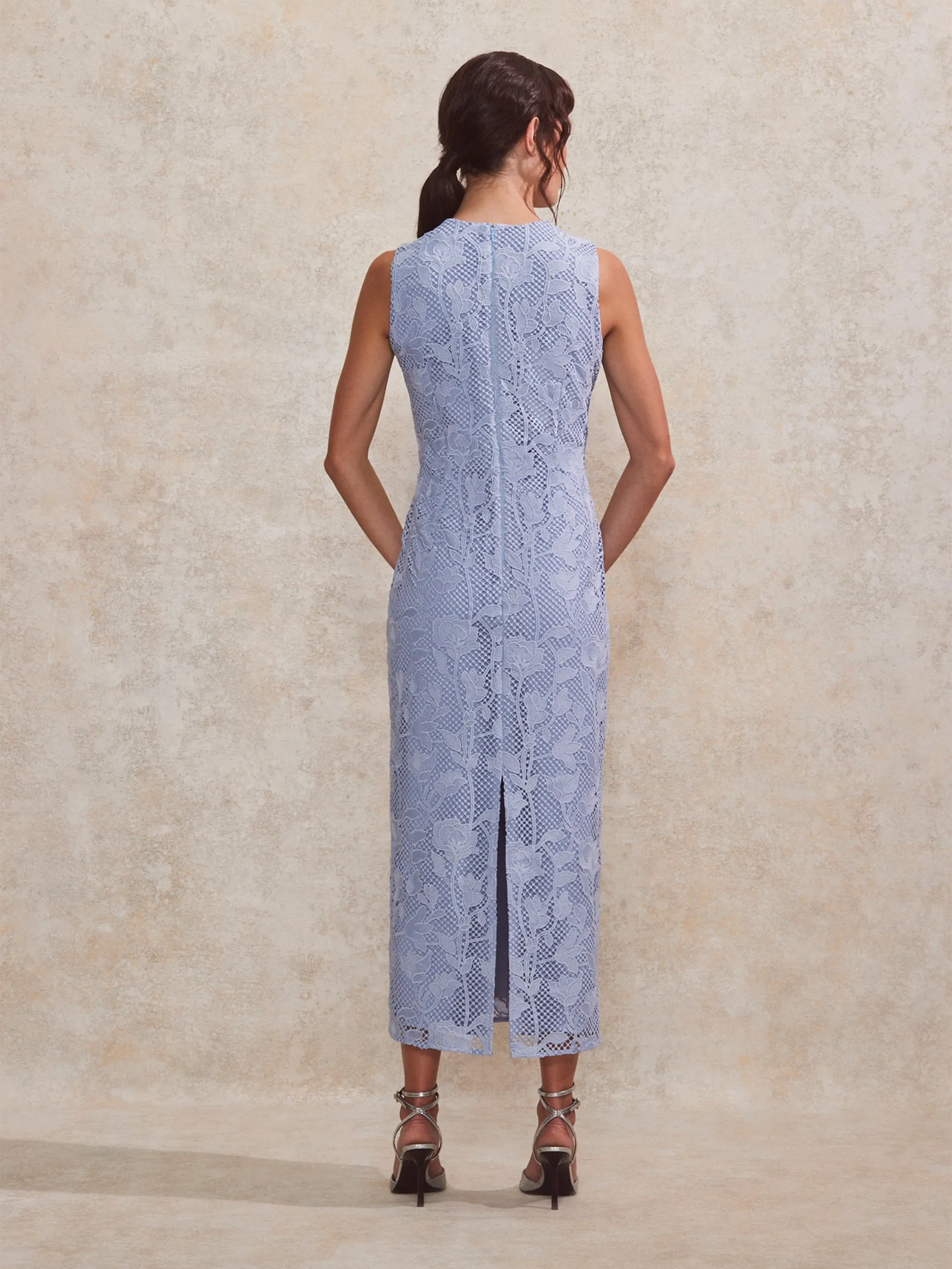 Blue Lace Column Dress