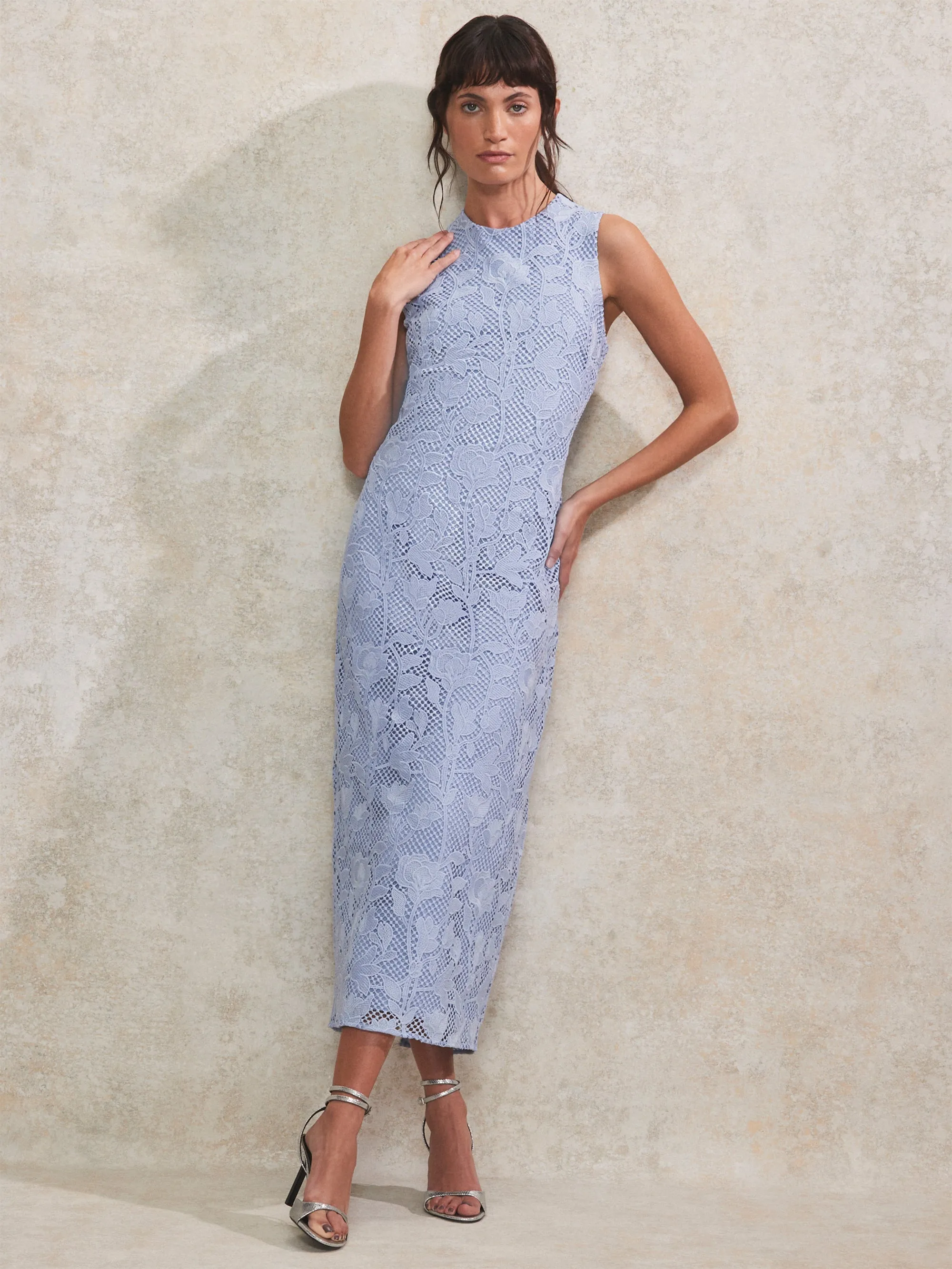 Blue Lace Column Dress