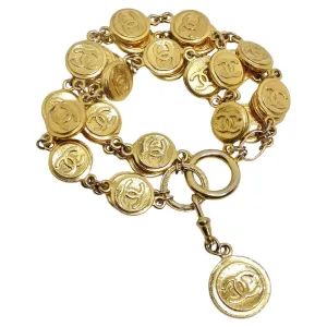 Chanel 1980s Gold Plated Multi Strand CC Charm Bracelet