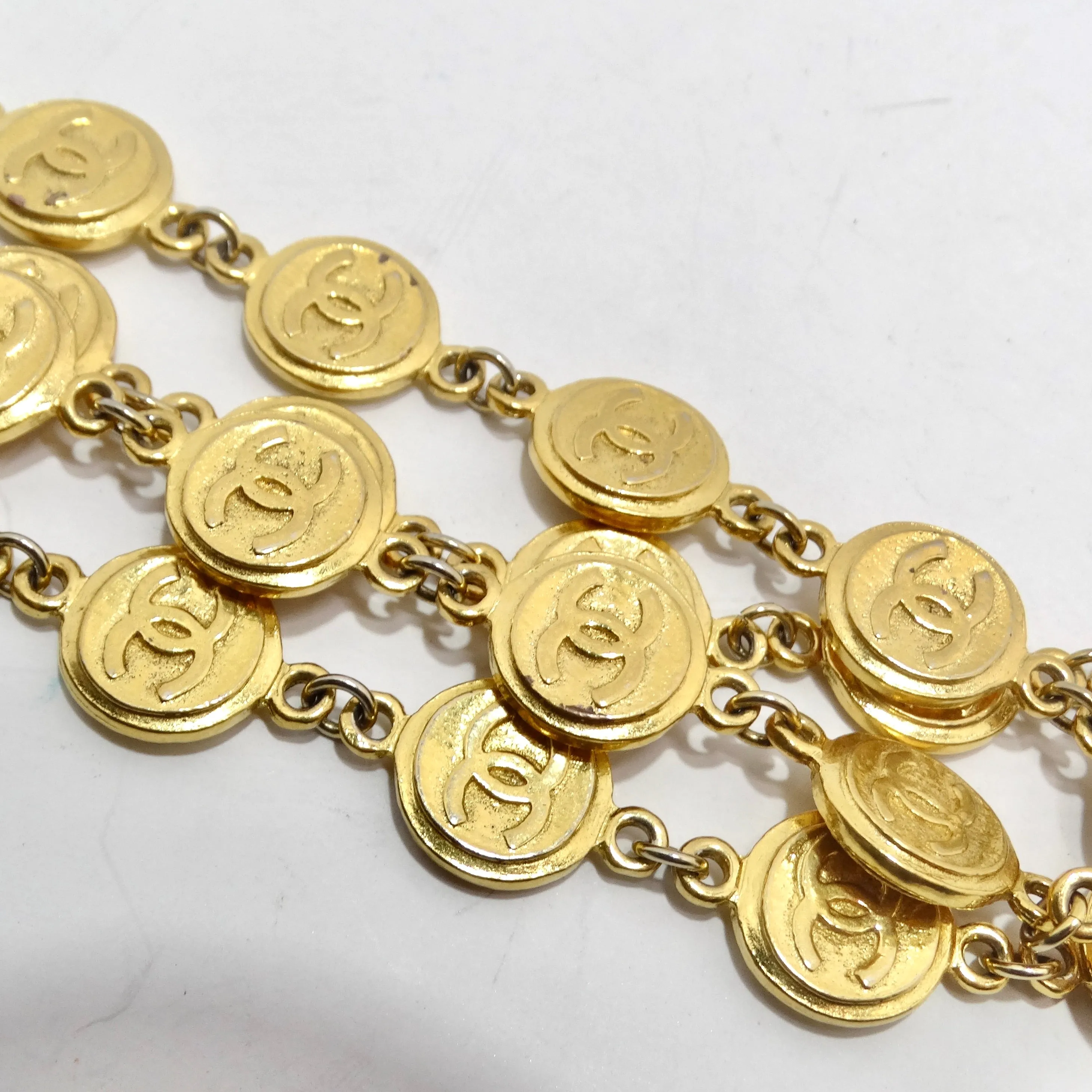 Chanel 1980s Gold Plated Multi Strand CC Charm Bracelet
