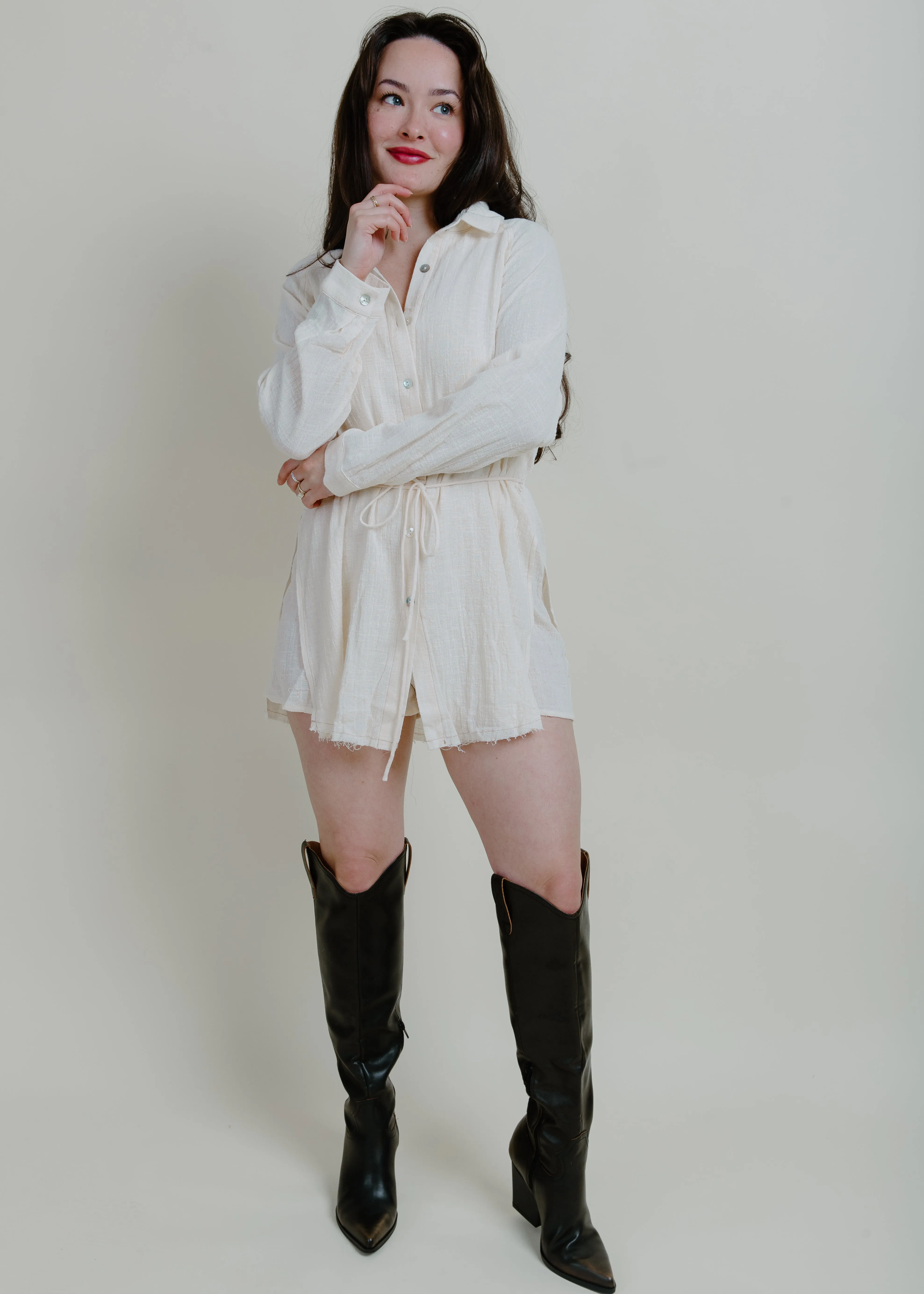 Coastal Cowgirl Shirt Romper - Cream