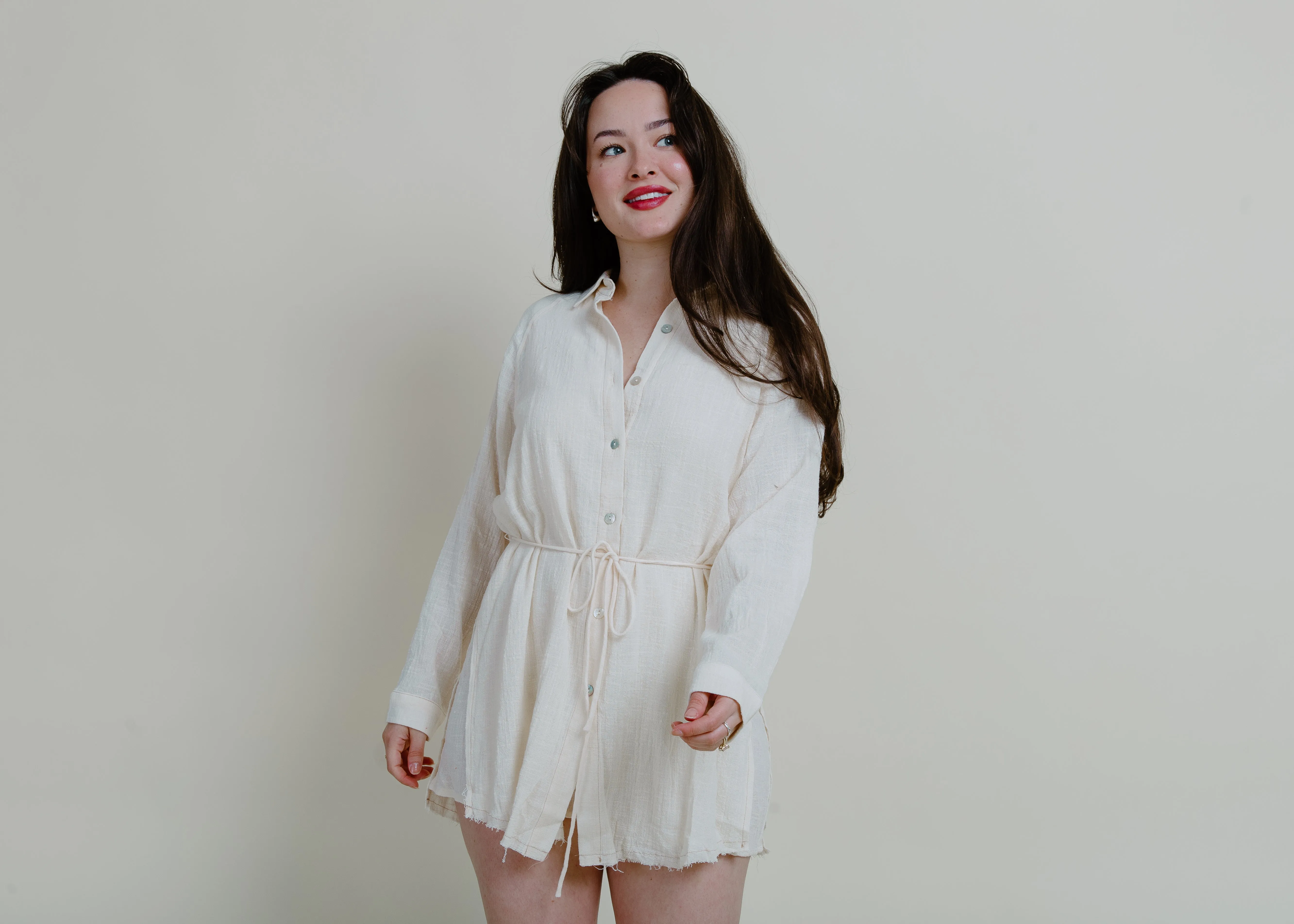 Coastal Cowgirl Shirt Romper - Cream