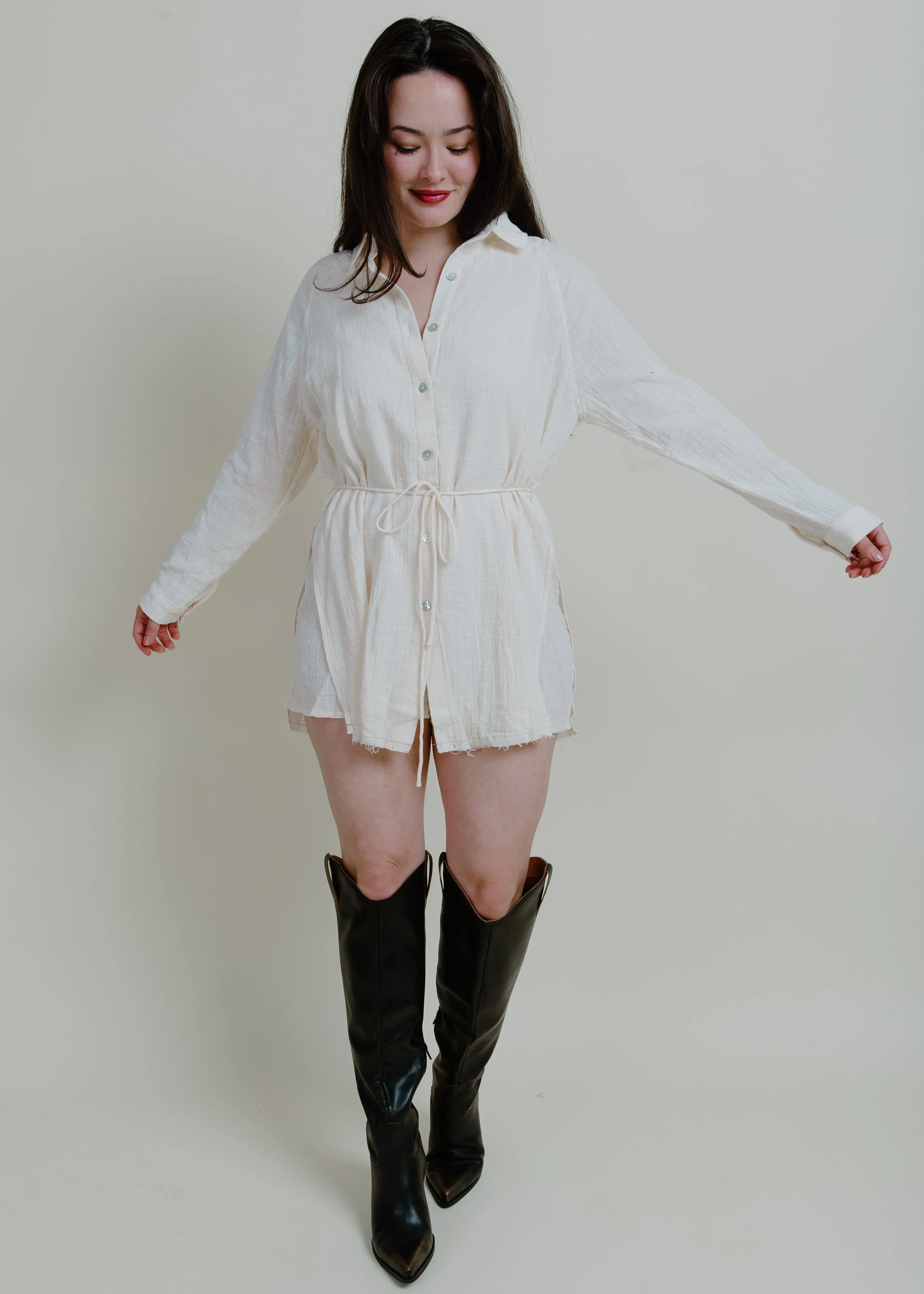 Coastal Cowgirl Shirt Romper - Cream