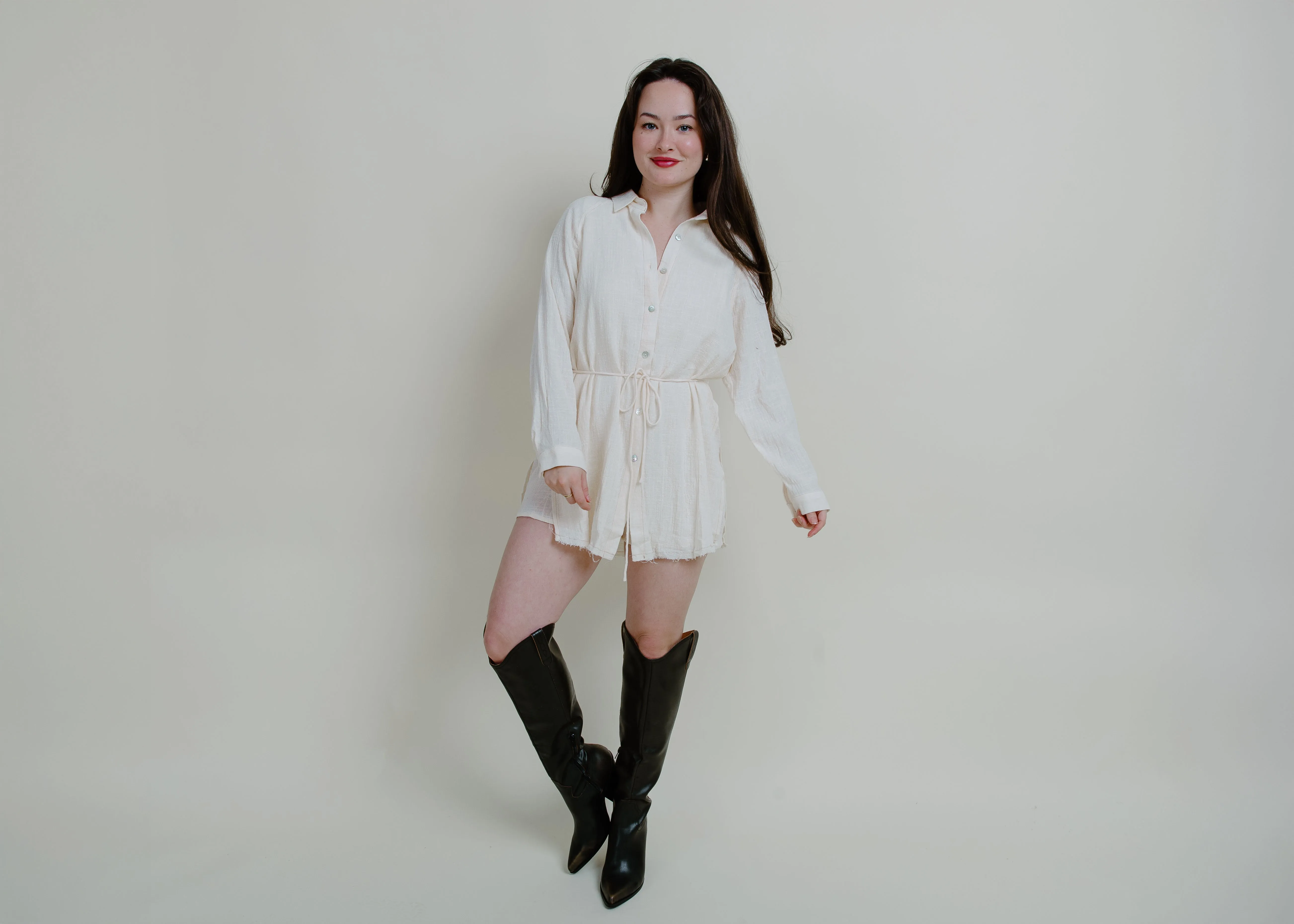 Coastal Cowgirl Shirt Romper - Cream