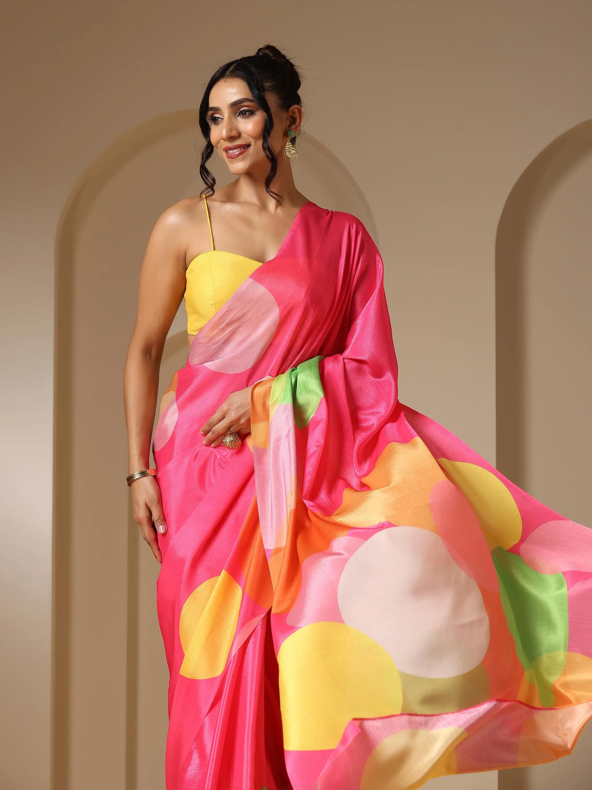 Colour Wheel Printed Saree with Blouse Fabric