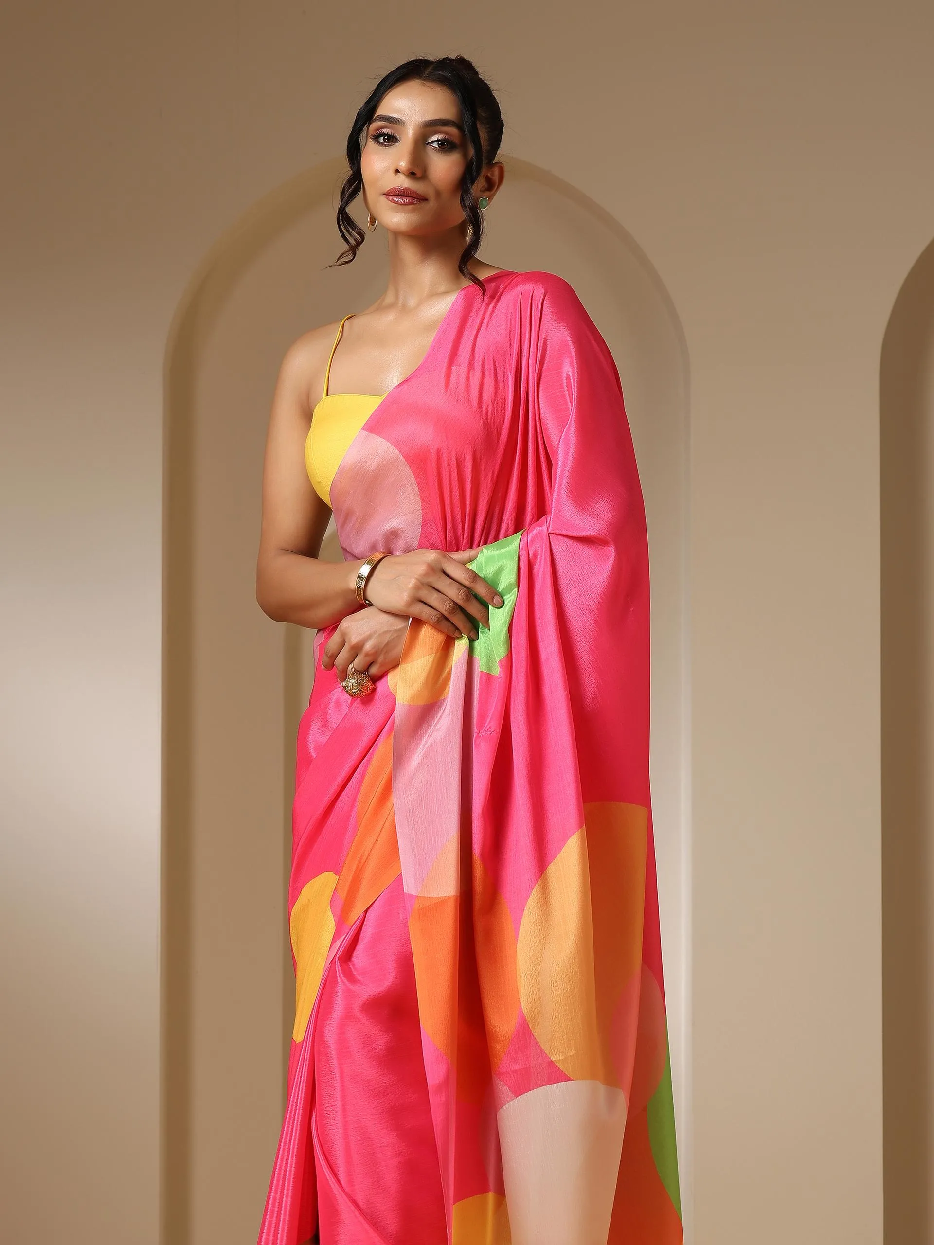 Colour Wheel Printed Saree with Blouse Fabric