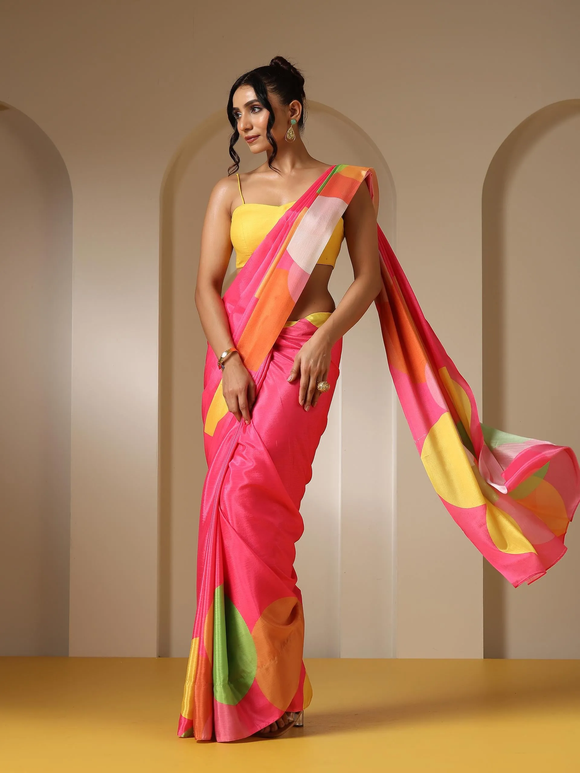 Colour Wheel Printed Saree with Blouse Fabric