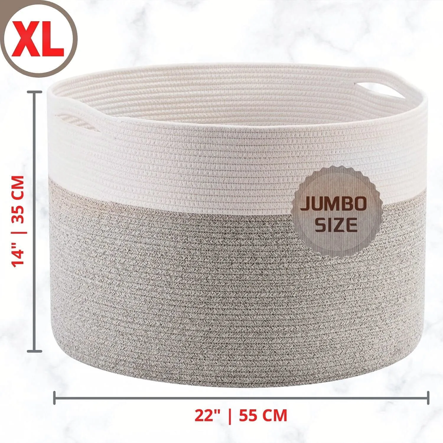 Cotton Rope Basket with Handles | 55 x 35cm | Grey/White | Toy, Laundry & Storage Basket