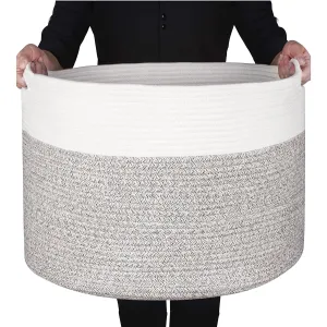 Cotton Rope Basket with Handles | 55 x 35cm | Grey/White | Toy, Laundry & Storage Basket