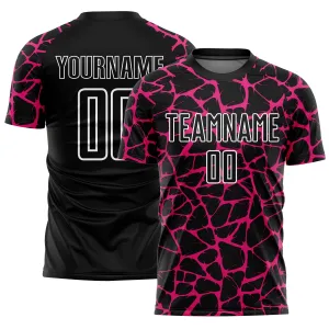 Custom Black Hot Pink-White Abstract Network Splash Sublimation Soccer Uniform Jersey