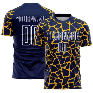 Custom Navy Gold-White Abstract Network Splash Sublimation Soccer Uniform Jersey