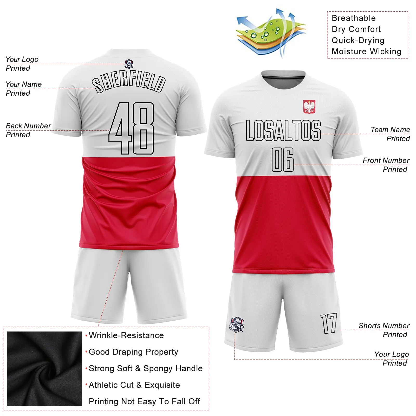 Custom Red White-Black Sublimation Polish Flag Soccer Uniform Jersey
