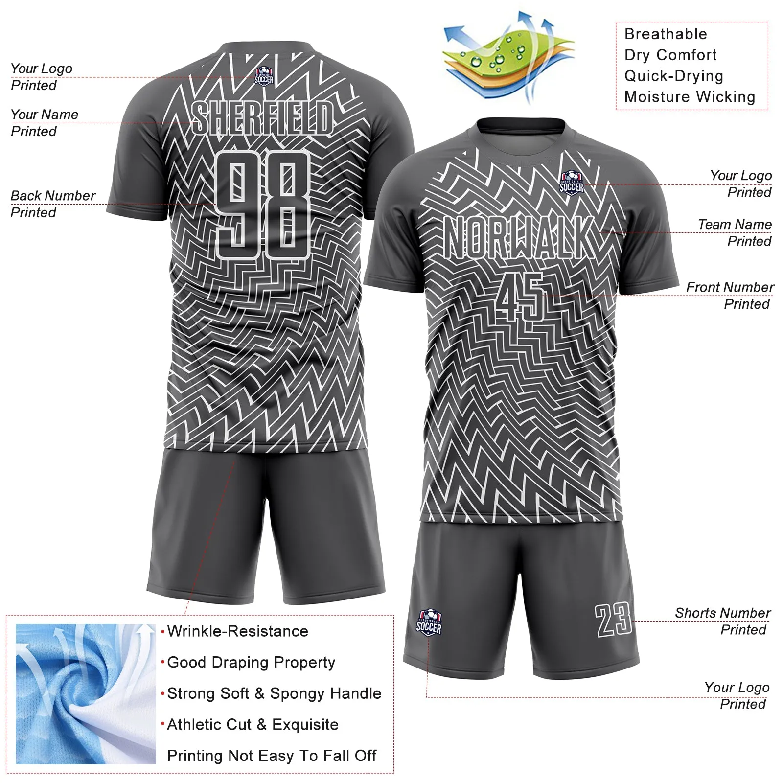 Custom Steel Gray White Lines Sublimation Soccer Uniform Jersey