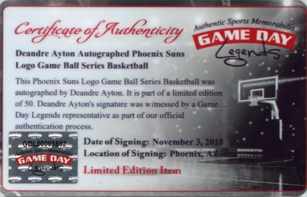 DEANDRE AYTON Autographed Phoenix Suns Logo Basketball GDL LE 50