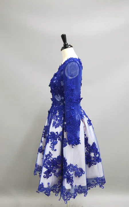 Delicate Ruyal Blue Appliques Prom Dress 2018 Long Sleeve-319213