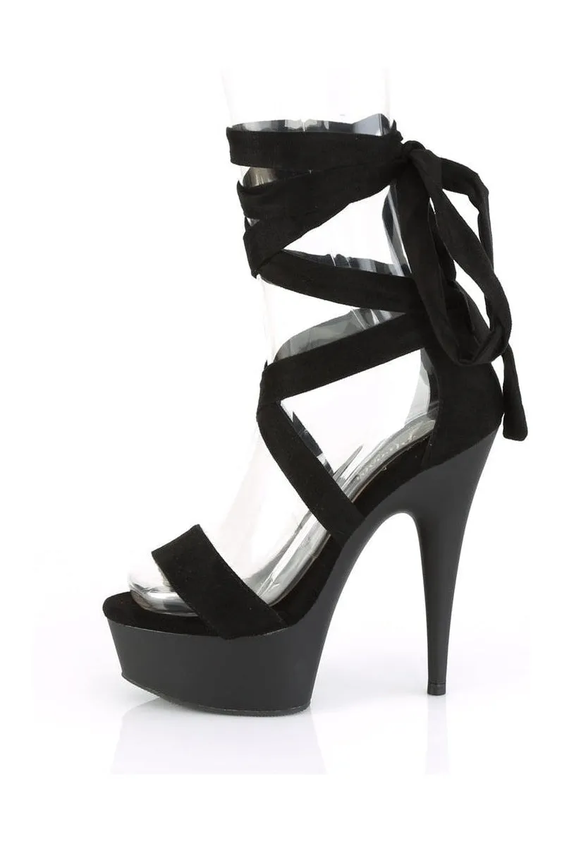 DELIGHT-671 Exotic Platform Sandal | Black Faux Leather