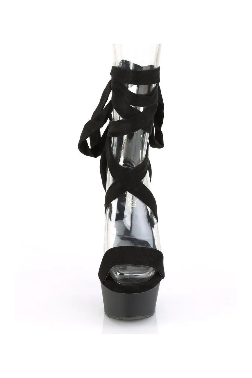 DELIGHT-671 Exotic Platform Sandal | Black Faux Leather