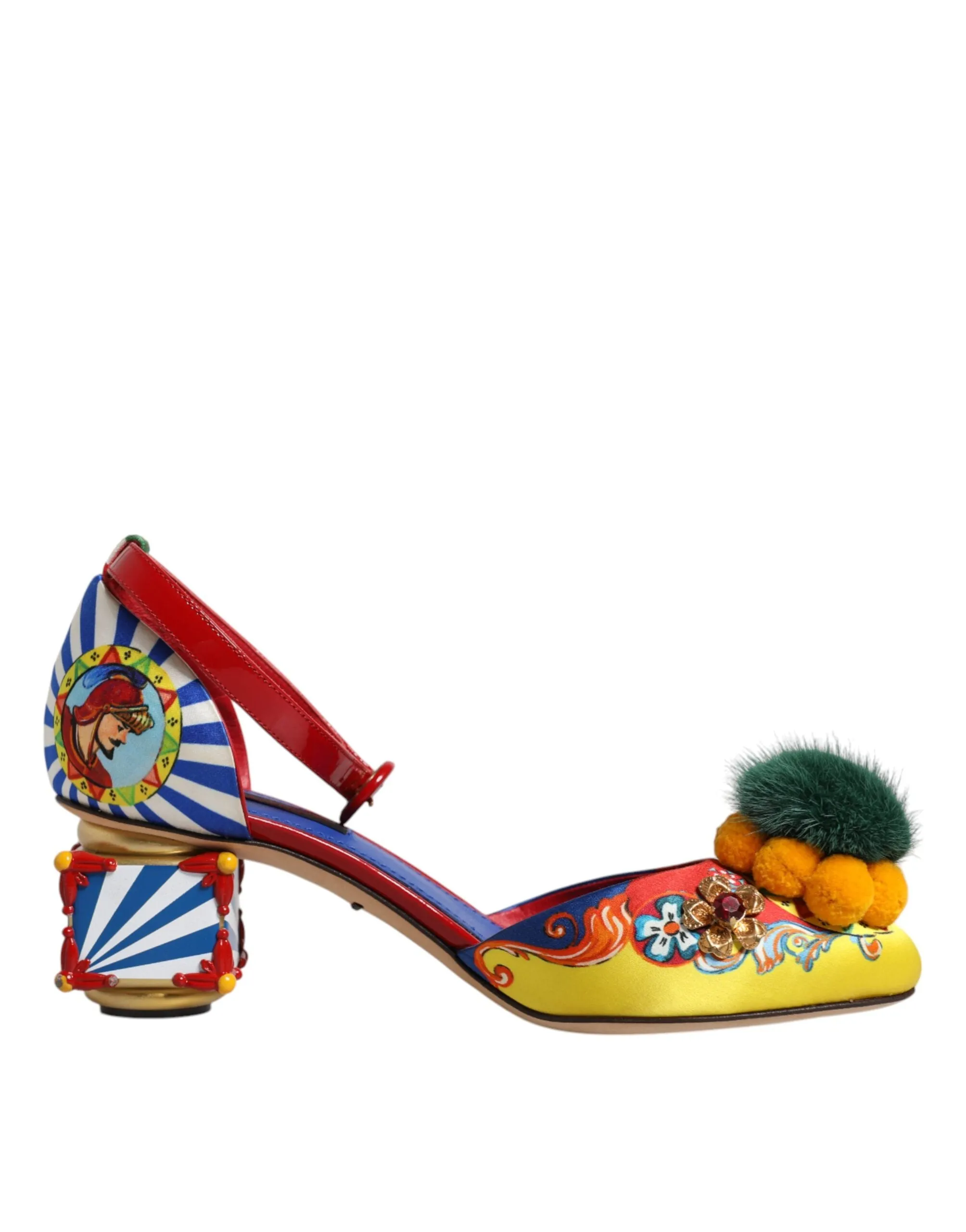 Dolce & Gabbana Multicolor Carretto Crystal Fur Sandals Shoes