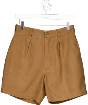 Drakes Brown Single Pleat Linen Shorts W31