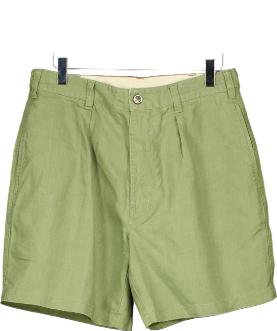 Drakes Green Single Pleat Linen Shorts W31