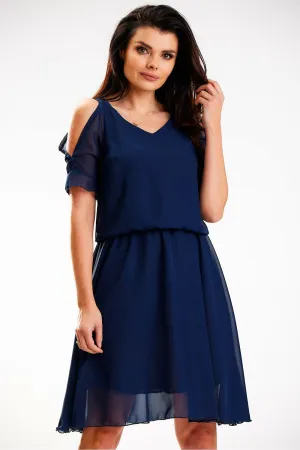 Draped Sleeve Open-Shoulder Chiffon Dress