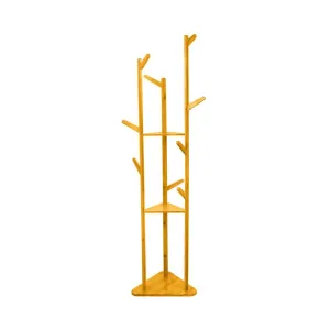 Ekkio Modern Style Sturdy Construction Bamboo Clothing Rack With 9 Hooks Multi Layer Shelf (Natural)