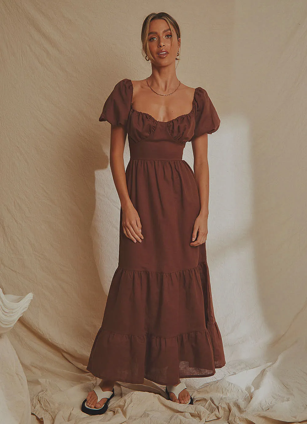 Europe Local Linen Maxi Dress - Choc brown
