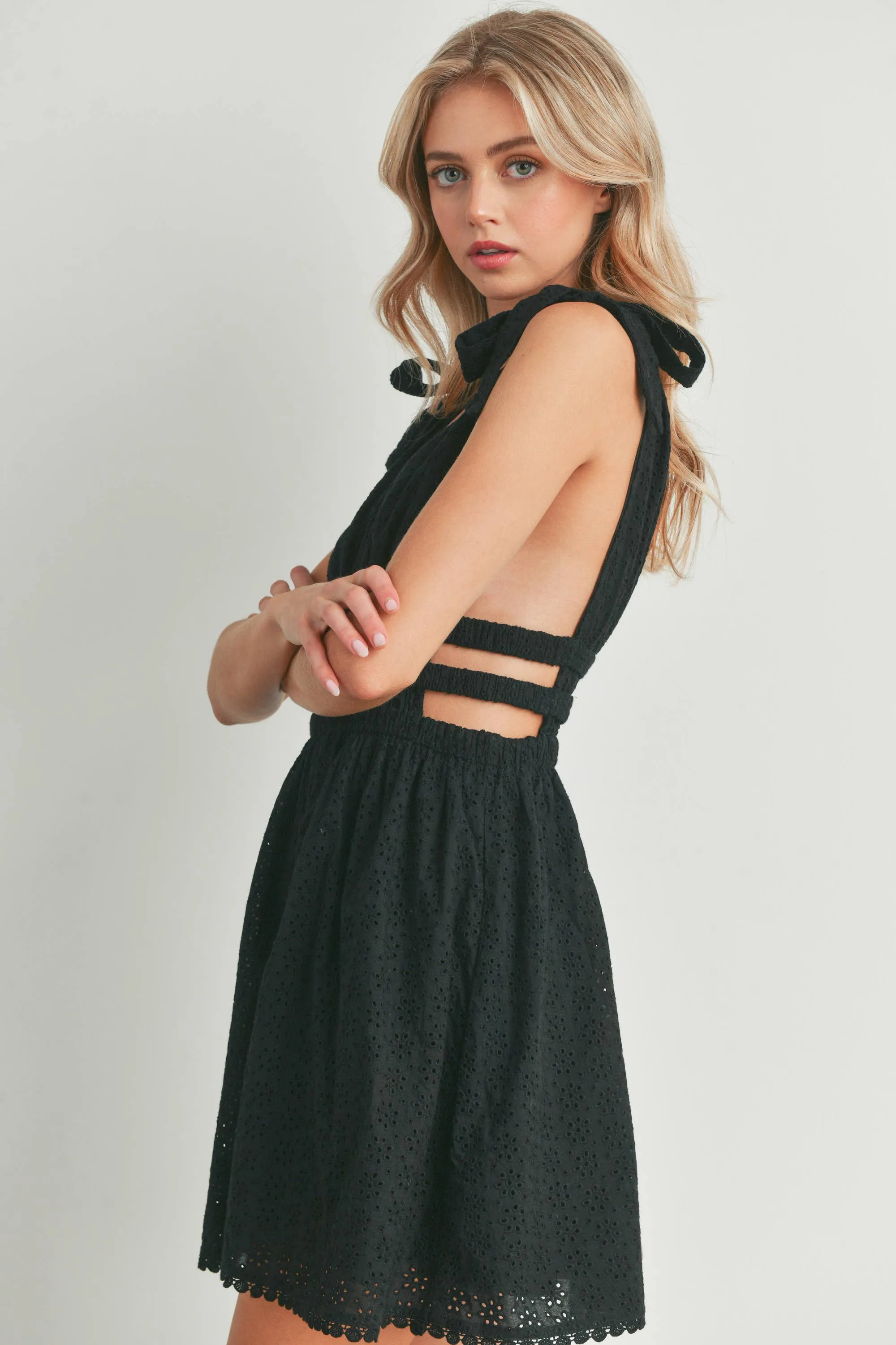 EYELET OPEN SIDE WITH SELF-TIE SHOULDER DRESS