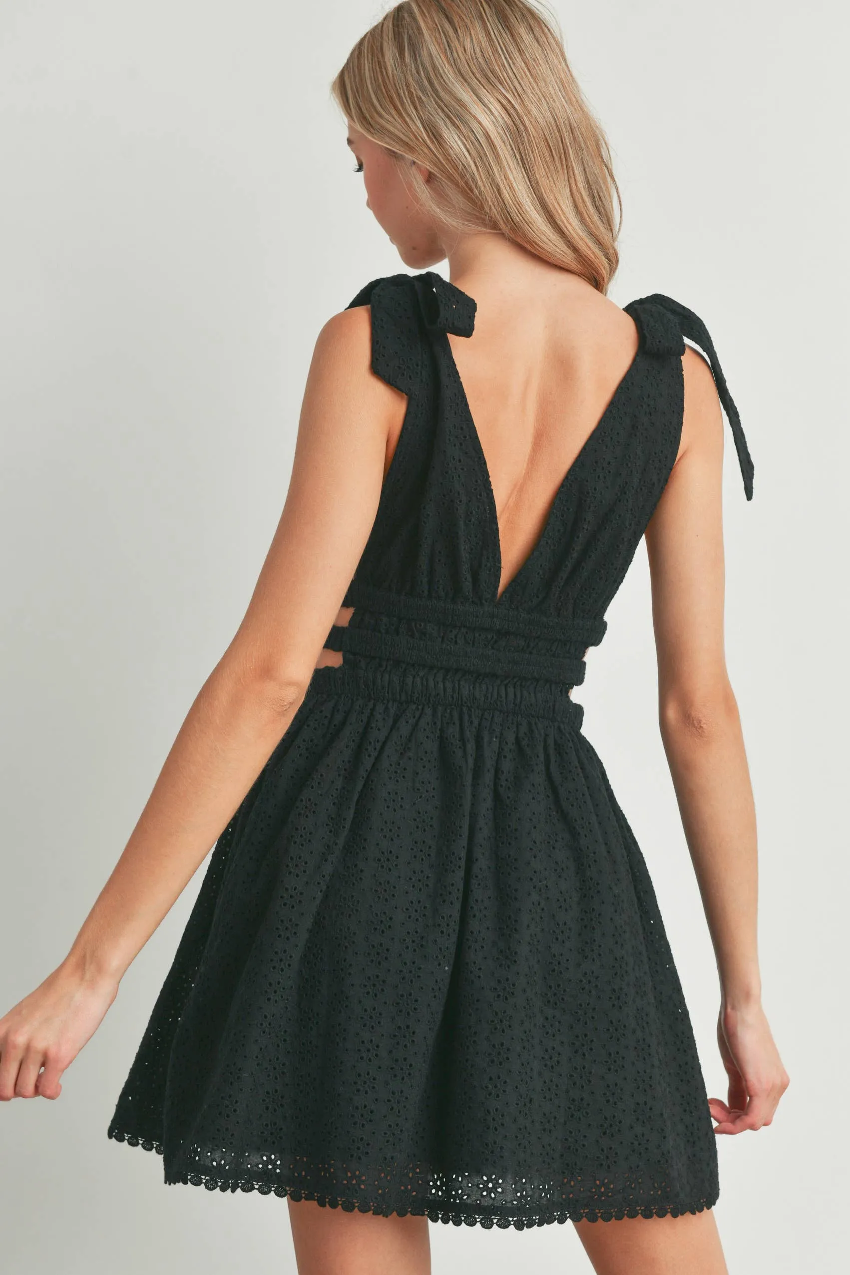 EYELET OPEN SIDE WITH SELF-TIE SHOULDER DRESS