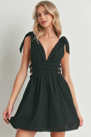 EYELET OPEN SIDE WITH SELF-TIE SHOULDER DRESS