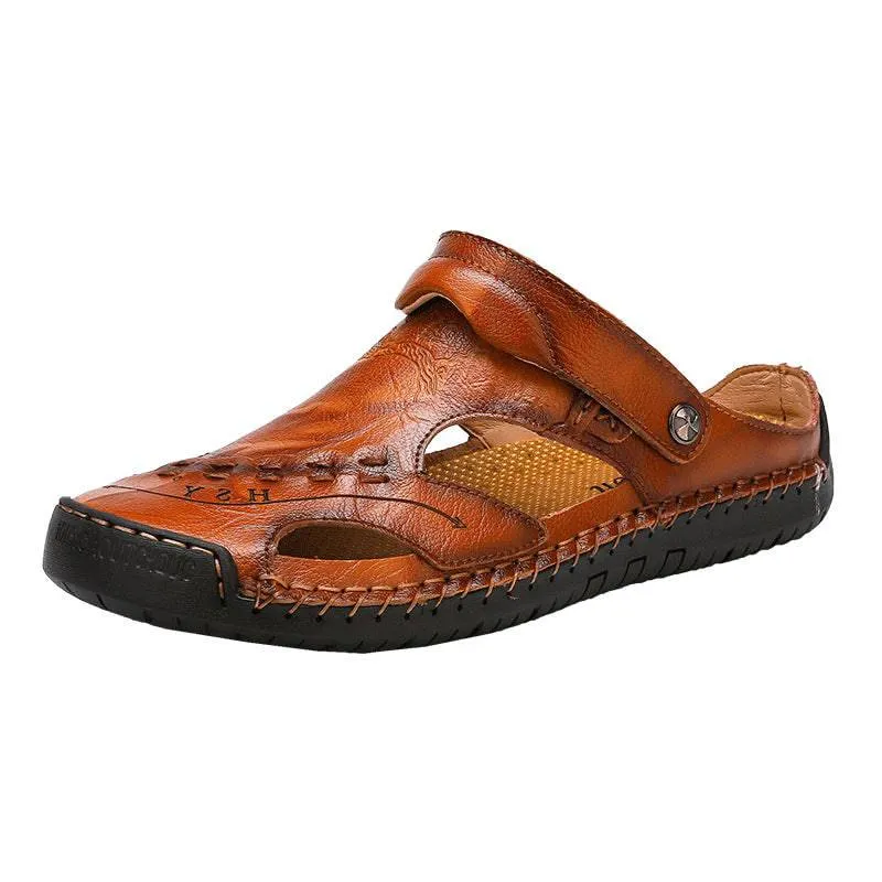 Fanyil Men's Casual Breathable Handmade Leather Sandals
