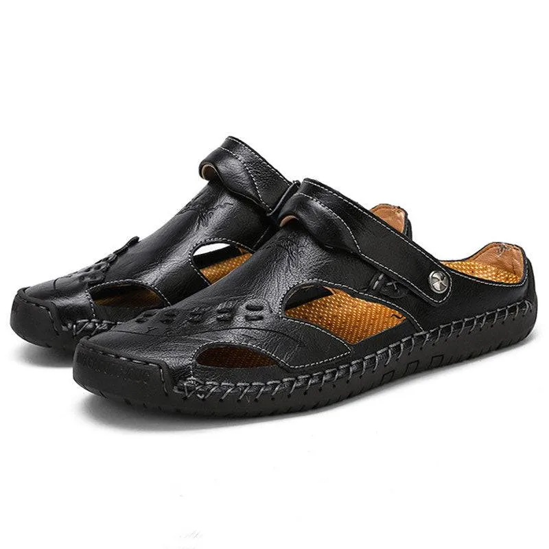 Fanyil Men's Casual Breathable Handmade Leather Sandals