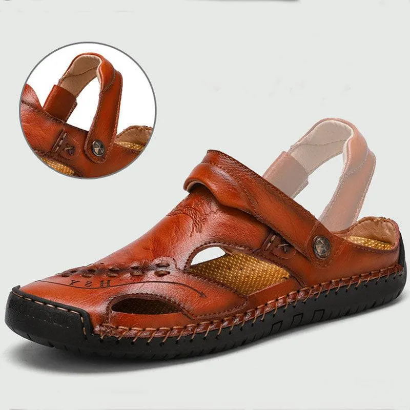 Fanyil Men's Casual Breathable Handmade Leather Sandals