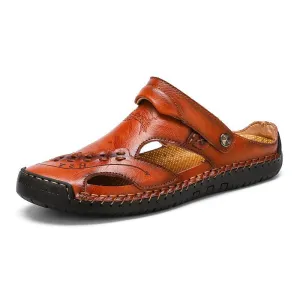 Fanyil Men's Casual Breathable Handmade Leather Sandals