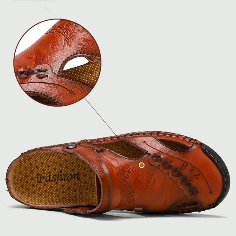 Fanyil Men's Casual Breathable Handmade Leather Sandals