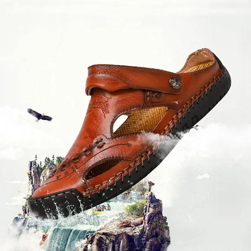 Fanyil Men's Casual Breathable Handmade Leather Sandals