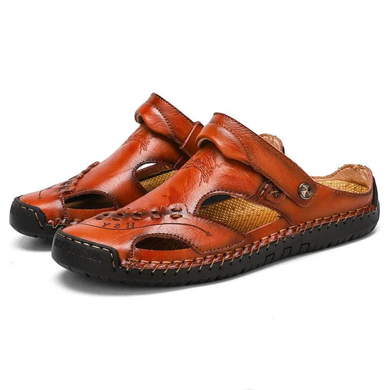 Fanyil Men's Casual Breathable Handmade Leather Sandals